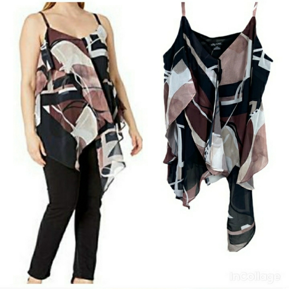 NWT City Chick Layered Camisole top brown black 16